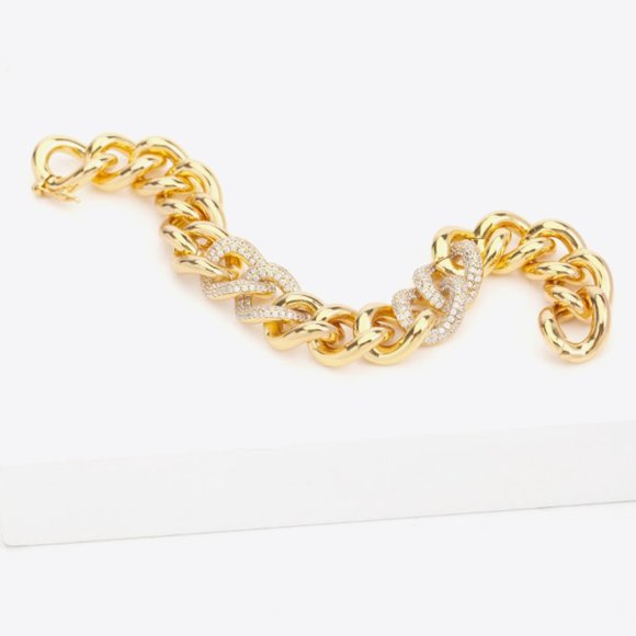 18K Gold Plated Cubic Zirconia Chain Bracelet For Women - Picture 4 of 6